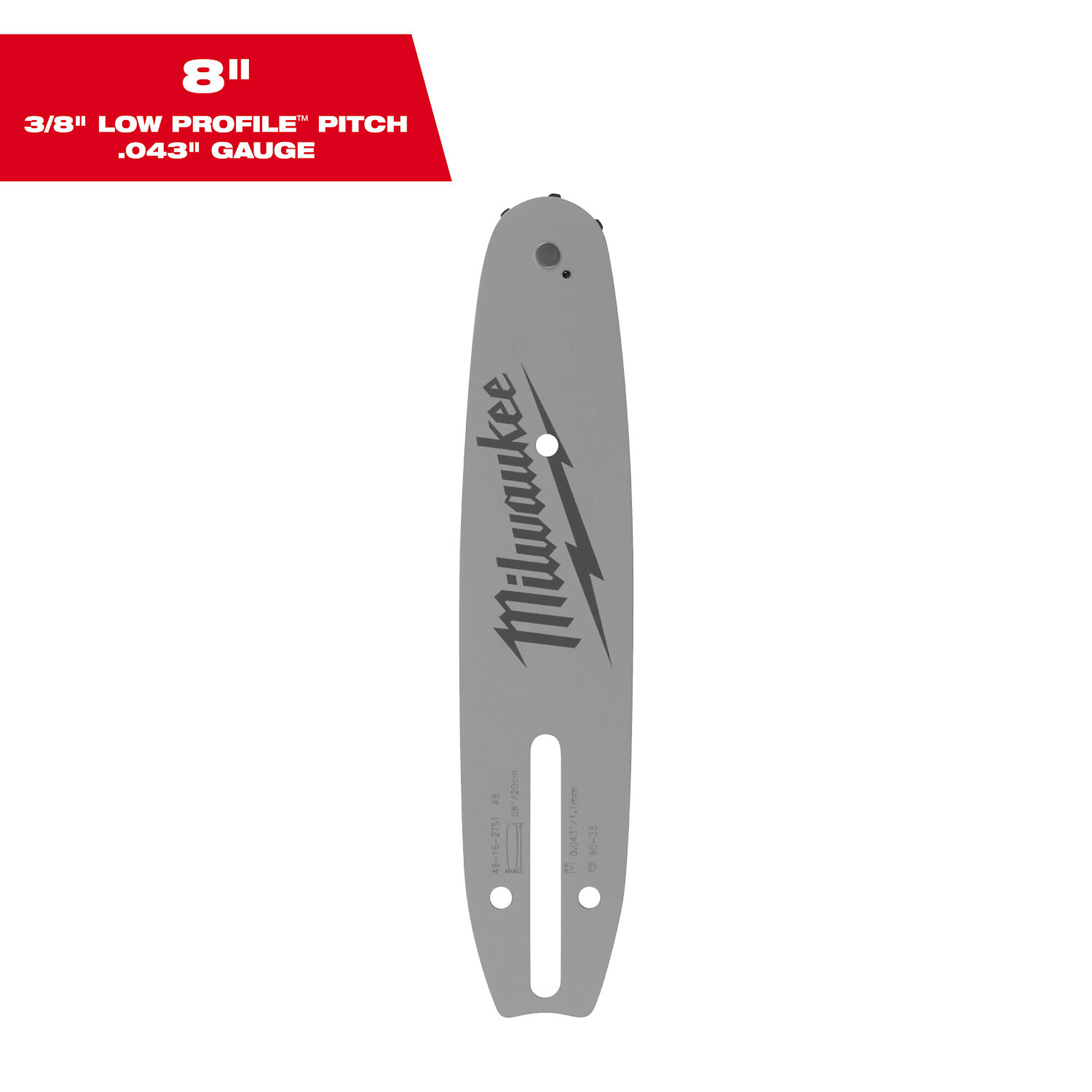 Milwaukee 8" 3/8" LOW PROFILE™ Pitch, .043" Gauge Guide Bar, Model# 49-16-2751